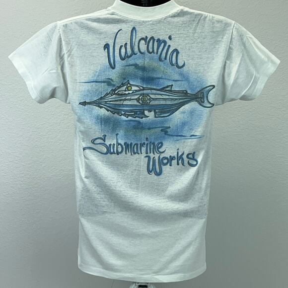 Vintage 80s Captain Nemo Submarine T Shirt Vulcania Disneyland USA White S Small - Picture 3 of 10